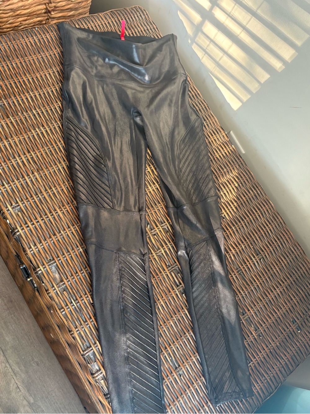 SPANX Black Faux Leather Moto-Detail Leggings